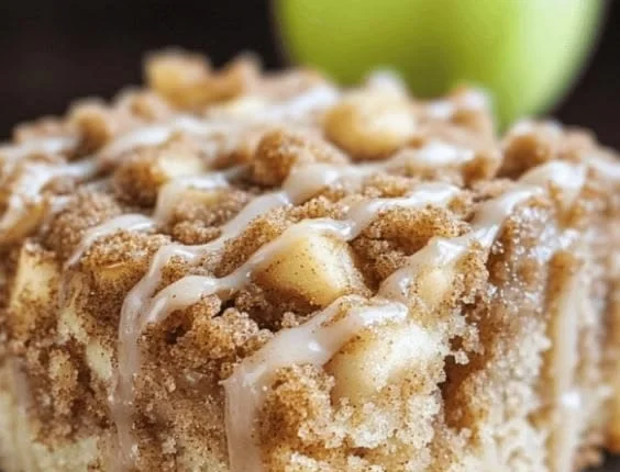 Delicious freshly baked Apple Crumb Cake with crumb topping