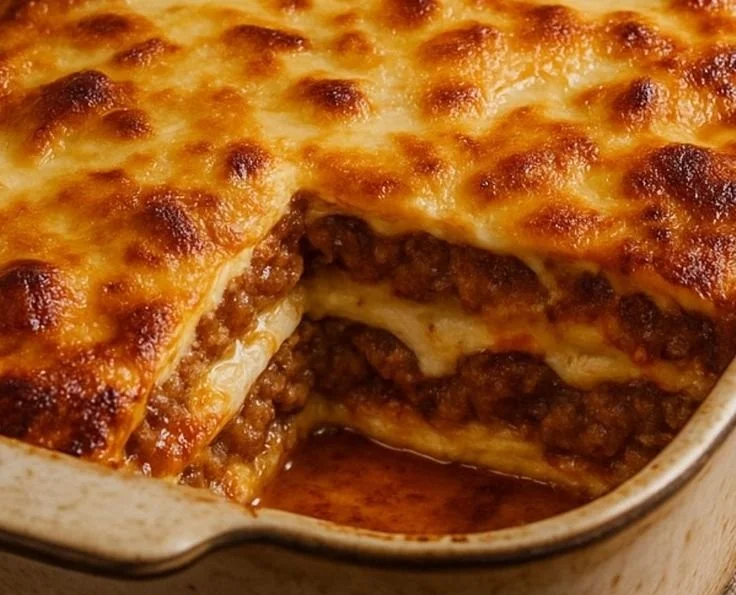 Delicious carnivore lasagna made with layers of meat and cheese
