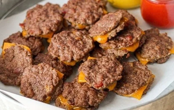 Cheeseburger Dippers with Bacon served on a plate