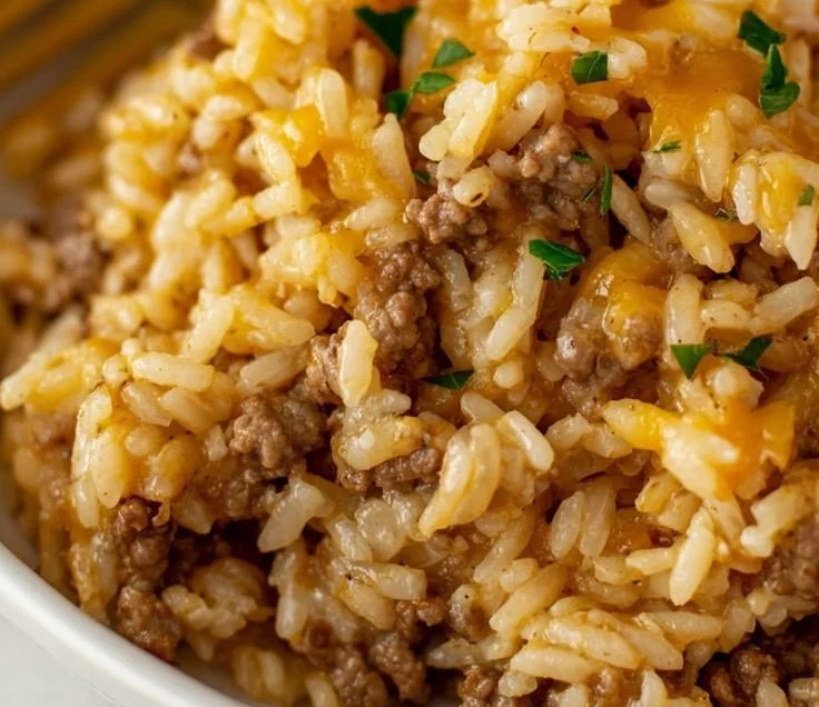Cheesy Ground Beef and Rice Casserole