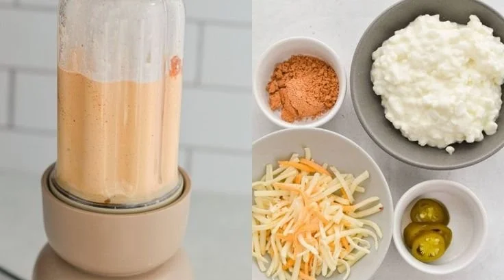 Delicious Cottage Cheese Queso served in a bowl with tortilla chips