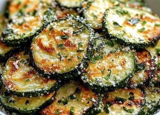 Crispy garlic parmesan roasted zucchini on a plate