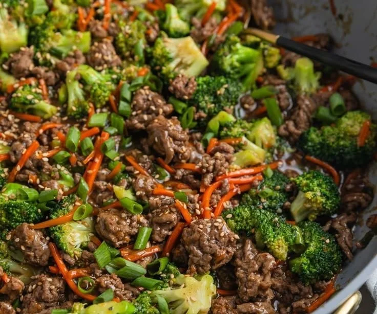 Delicious ground beef teriyaki served with rice and vegetables