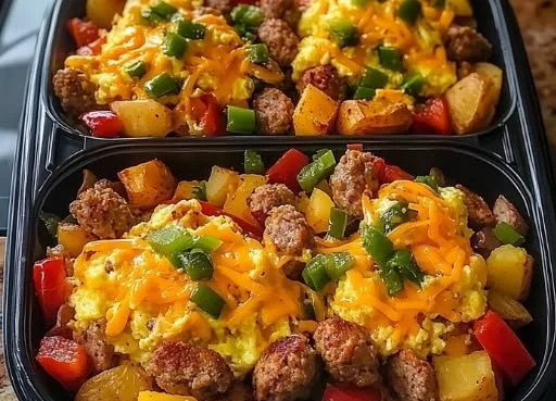 High-protein breakfast bowls prepared and ready for freezing for meal prep