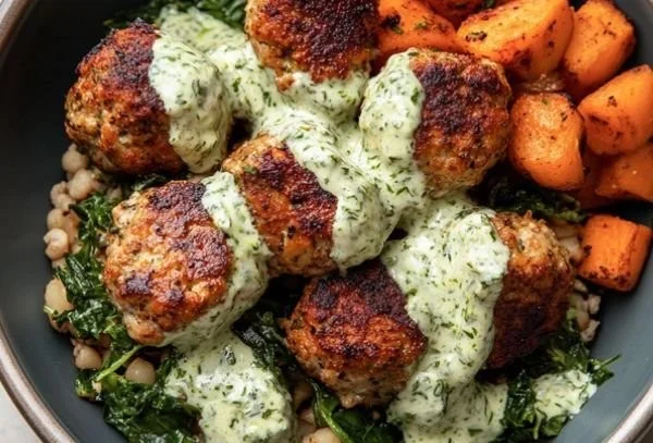 Mediterranean Chicken Meatball Bowls